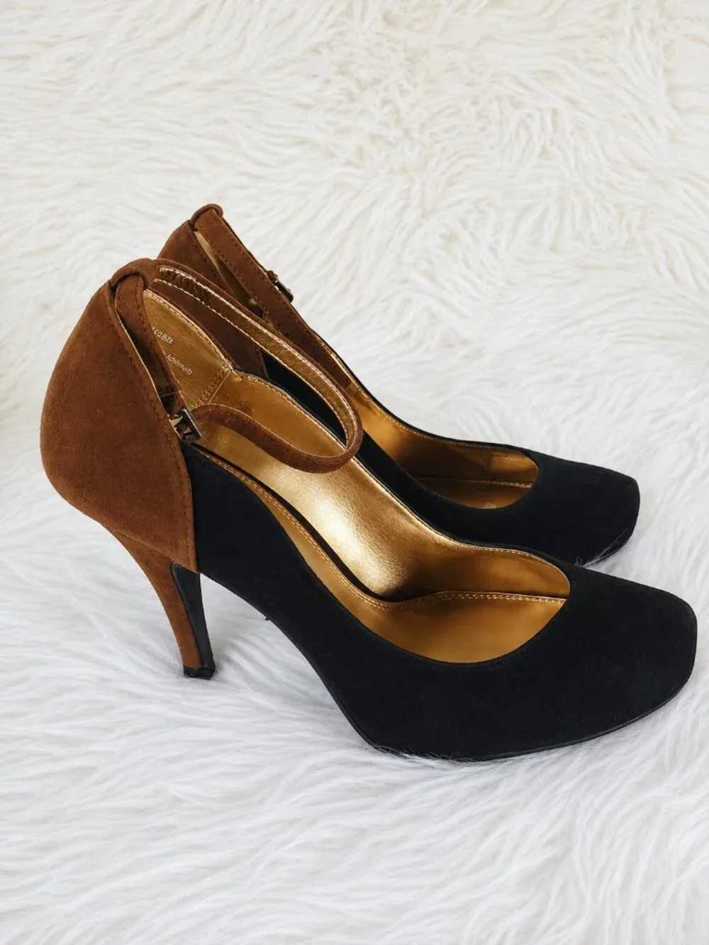 Kelly & Katie Black/Brown Suede Ankle Strap Heels SZ 8.5
